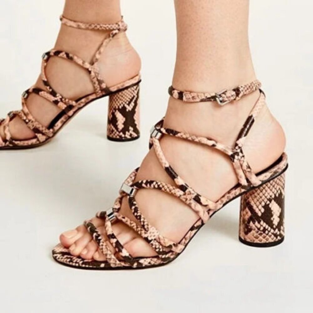 Rebecca Minkoff Womens Apolline Tan Snakeskin Leather Strappy Sandals Size 5.5 M
